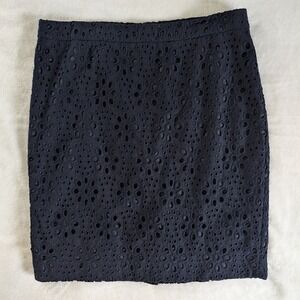 J. Crew Navy Eyelet Overlay No 2 Pencil Skirt Womens Size 14 Knee Length Sheath